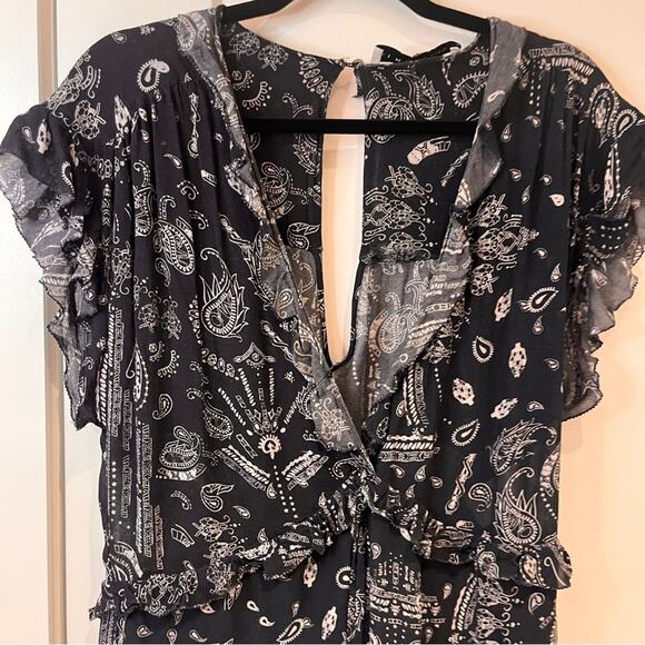 IRO Black Sheer Paisley Ruffle Romper Sz 8 - Picture 2 of 10